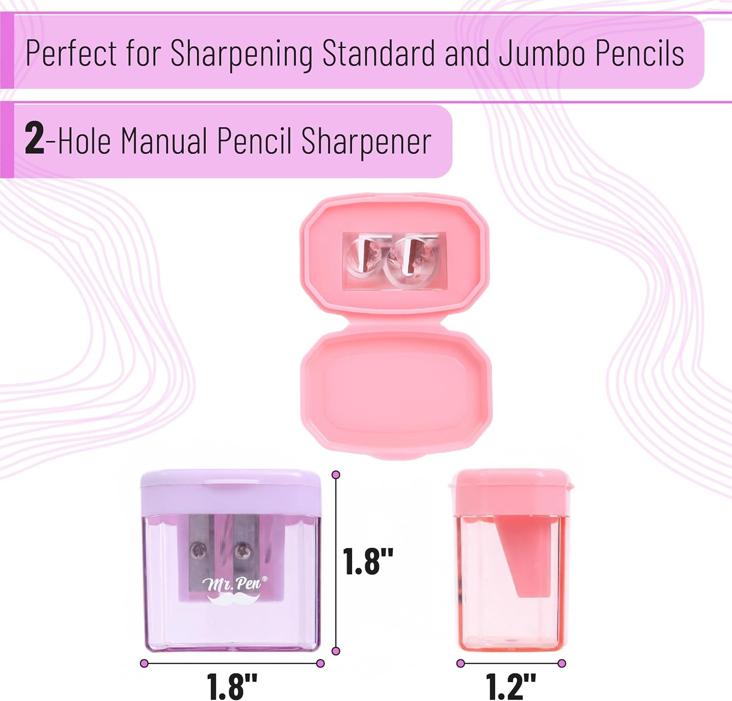 image:imageMr Pen Manual Pencil Sharpener 4 Pack Colorful Dual Holes  Compatible with Standard and Jumbo Pencils Snapon Lid Colored Handheld Pencil Sharpener for Artists ClassroomMulticolor