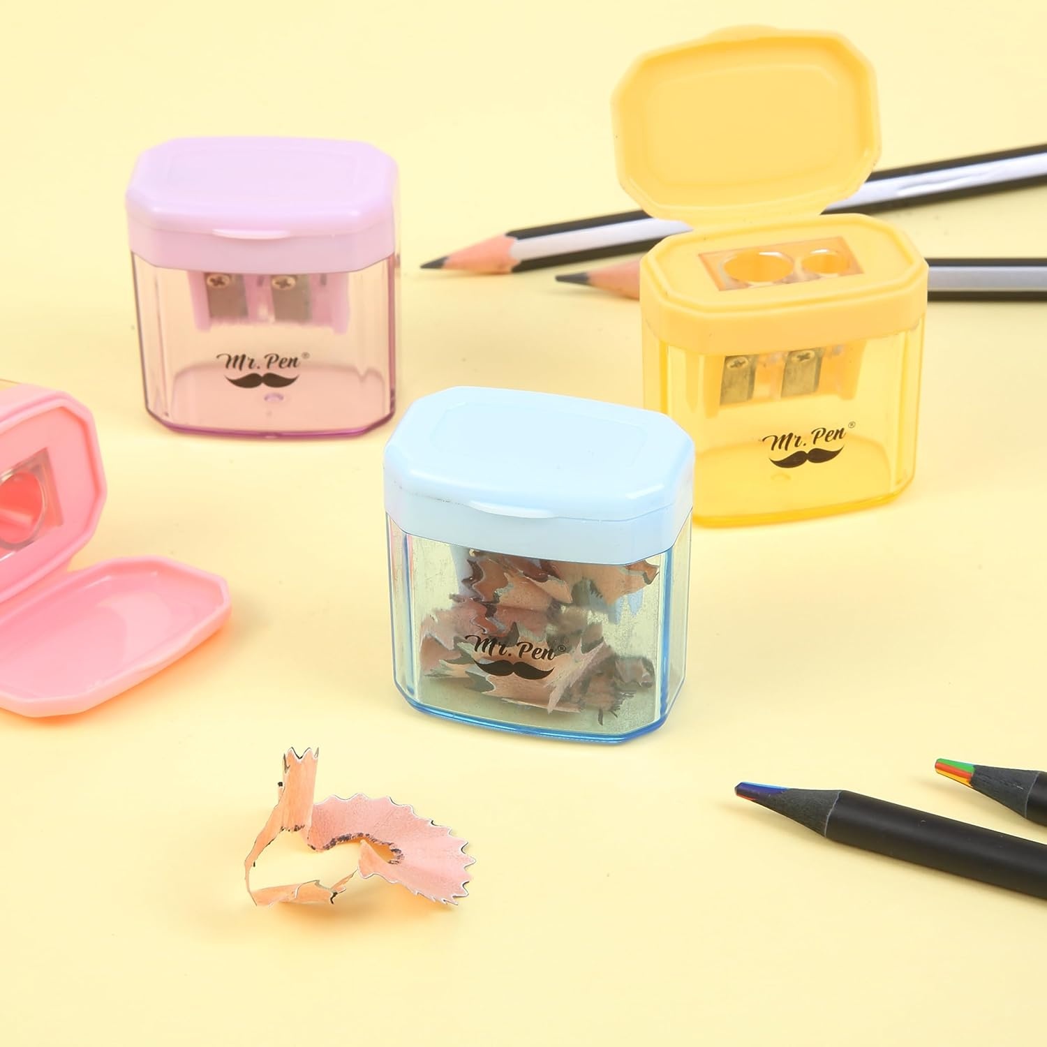 image:imageMr Pen Manual Pencil Sharpener 4 Pack Colorful Dual Holes  Compatible with Standard and Jumbo Pencils Snapon Lid Colored Handheld Pencil Sharpener for Artists ClassroomMulticolor