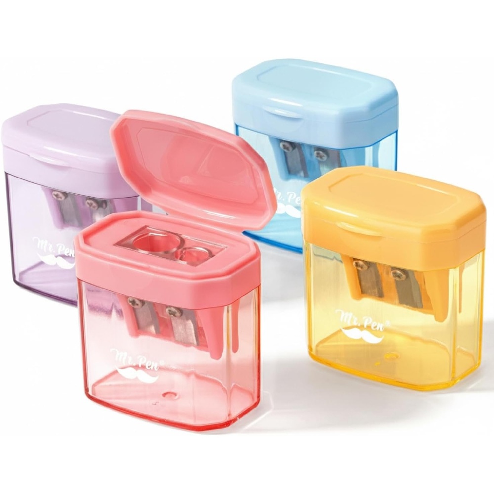 image:imageMr Pen Manual Pencil Sharpener 4 Pack Colorful Dual Holes  Compatible with Standard and Jumbo Pencils Snapon Lid Colored Handheld Pencil Sharpener for Artists ClassroomMulticolor