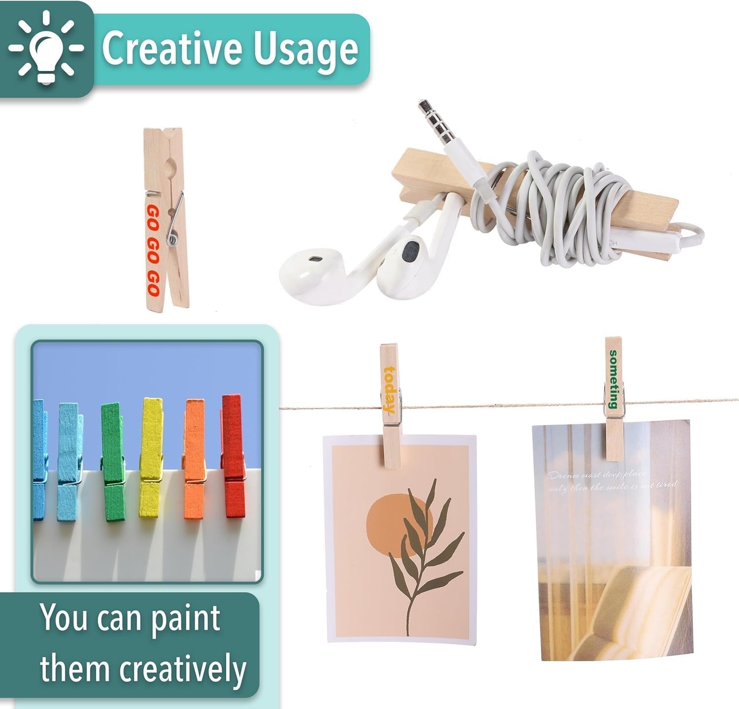 image:imageMr Pen Mini Wooden Clothes Pins for Photo 1 Inch 150 Pack  Small Clothespins with 10 Meter Jute Twine for Labeling Plants Gift Tags Tiny Crafts Photo Display DecorationWood