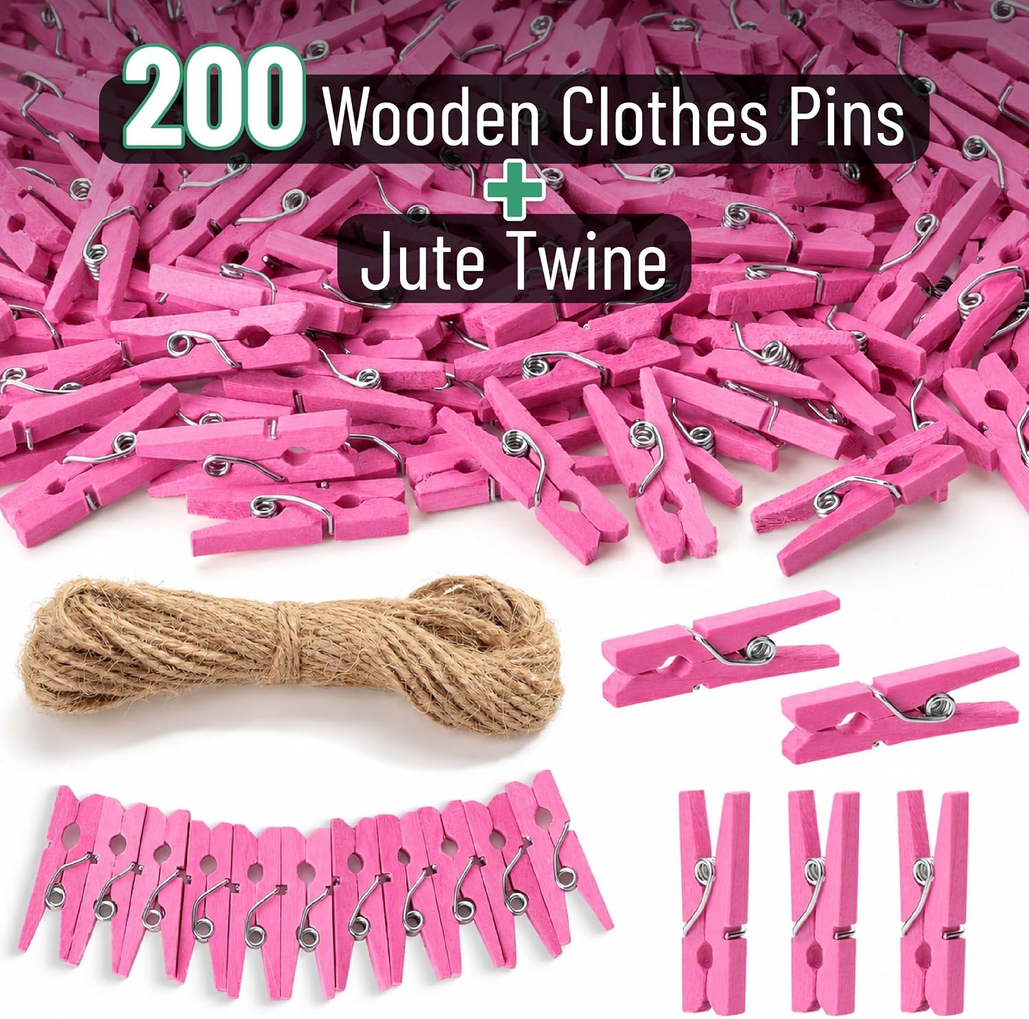 image:imageMr Pen Mini Wooden Clothes Pins for Photo 1 Inch 150 Pack  Small Clothespins with 10 Meter Jute Twine for Labeling Plants Gift Tags Tiny Crafts Photo Display DecorationPink