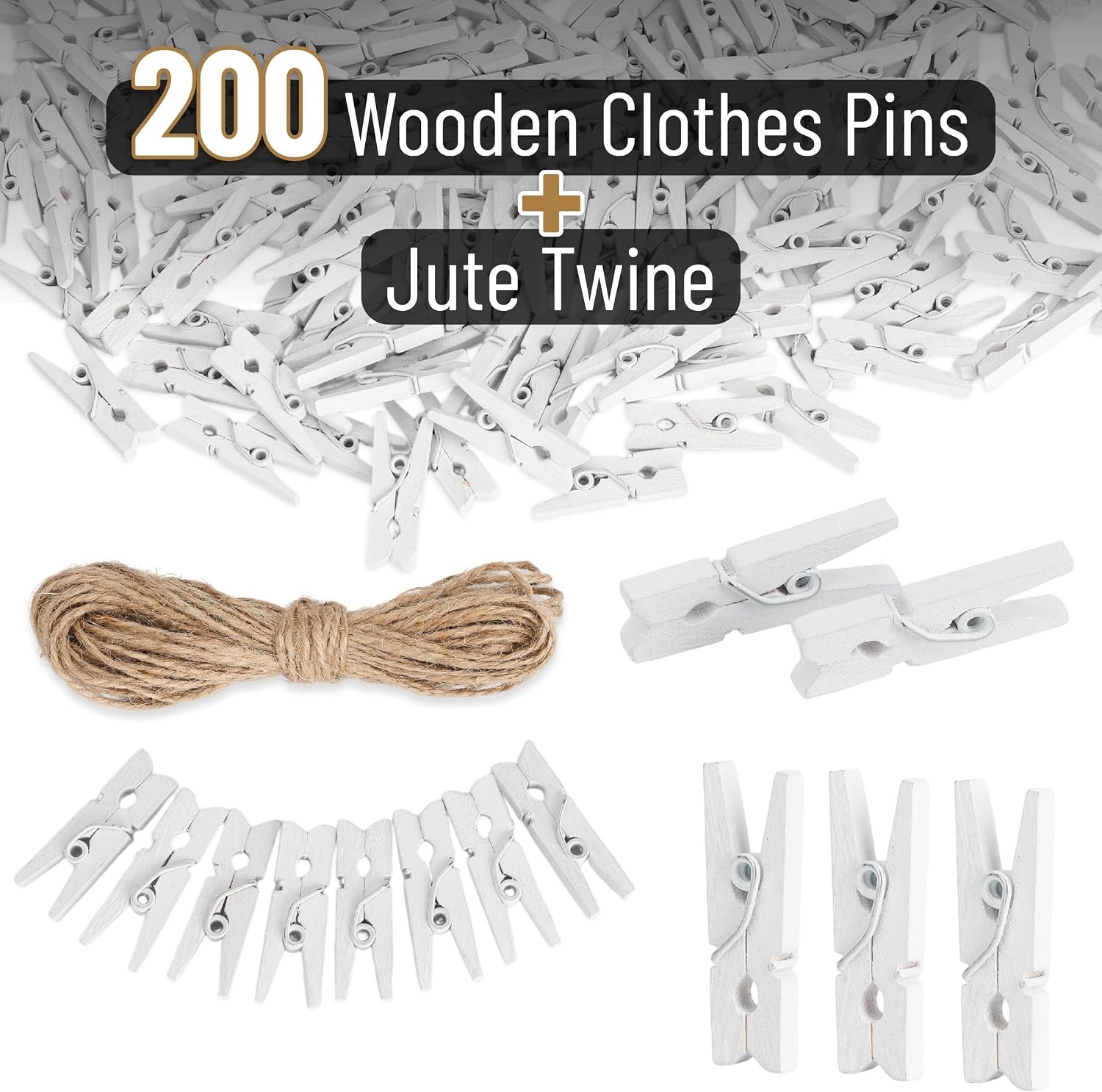 image:imageMr Pen Mini Wooden Clothes Pins for Photo 1 Inch 150 Pack  Small Clothespins with 10 Meter Jute Twine for Labeling Plants Gift Tags Tiny Crafts Photo Display DecorationWhite