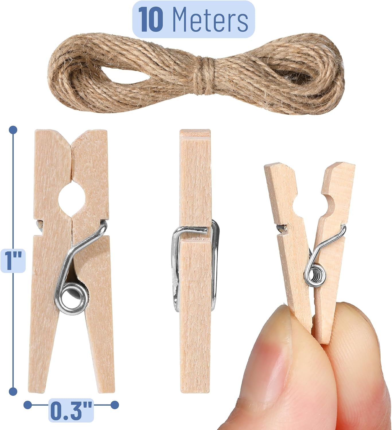 image:imageMr Pen Mini Wooden Clothes Pins for Photo 1 Inch 150 Pack  Small Clothespins with 10 Meter Jute Twine for Labeling Plants Gift Tags Tiny Crafts Photo Display DecorationWood