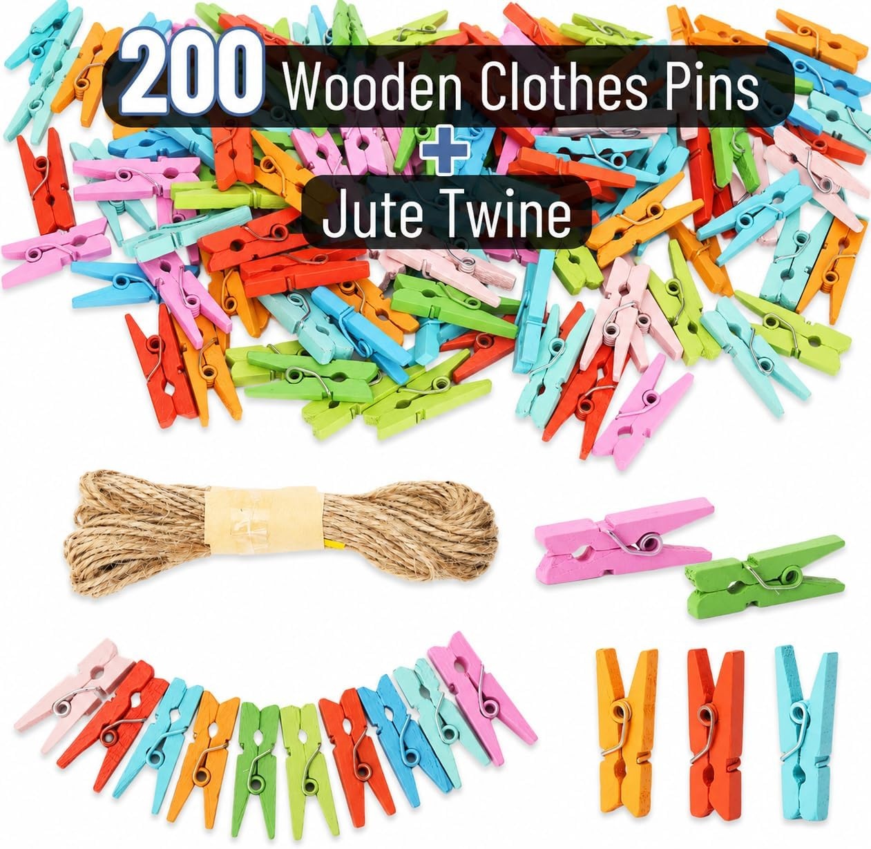 image:imageMr Pen Mini Wooden Clothes Pins for Photo 1 Inch 150 Pack  Small Clothespins with 10 Meter Jute Twine for Labeling Plants Gift Tags Tiny Crafts Photo Display DecorationAssorted Colors