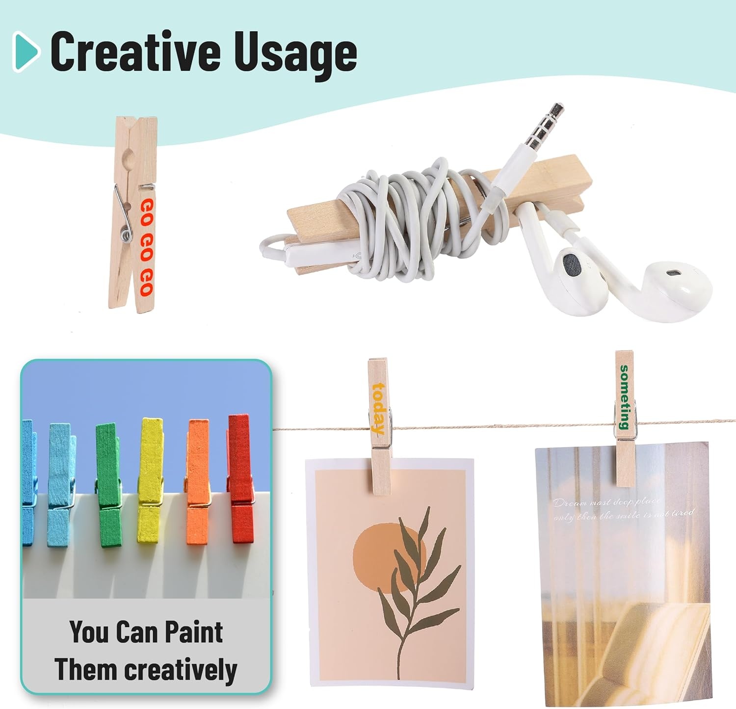 image:imageMr Pen Mini Wooden Clothes Pins for Photo 1 Inch 150 Pack  Small Clothespins with 10 Meter Jute Twine for Labeling Plants Gift Tags Tiny Crafts Photo Display DecorationWood