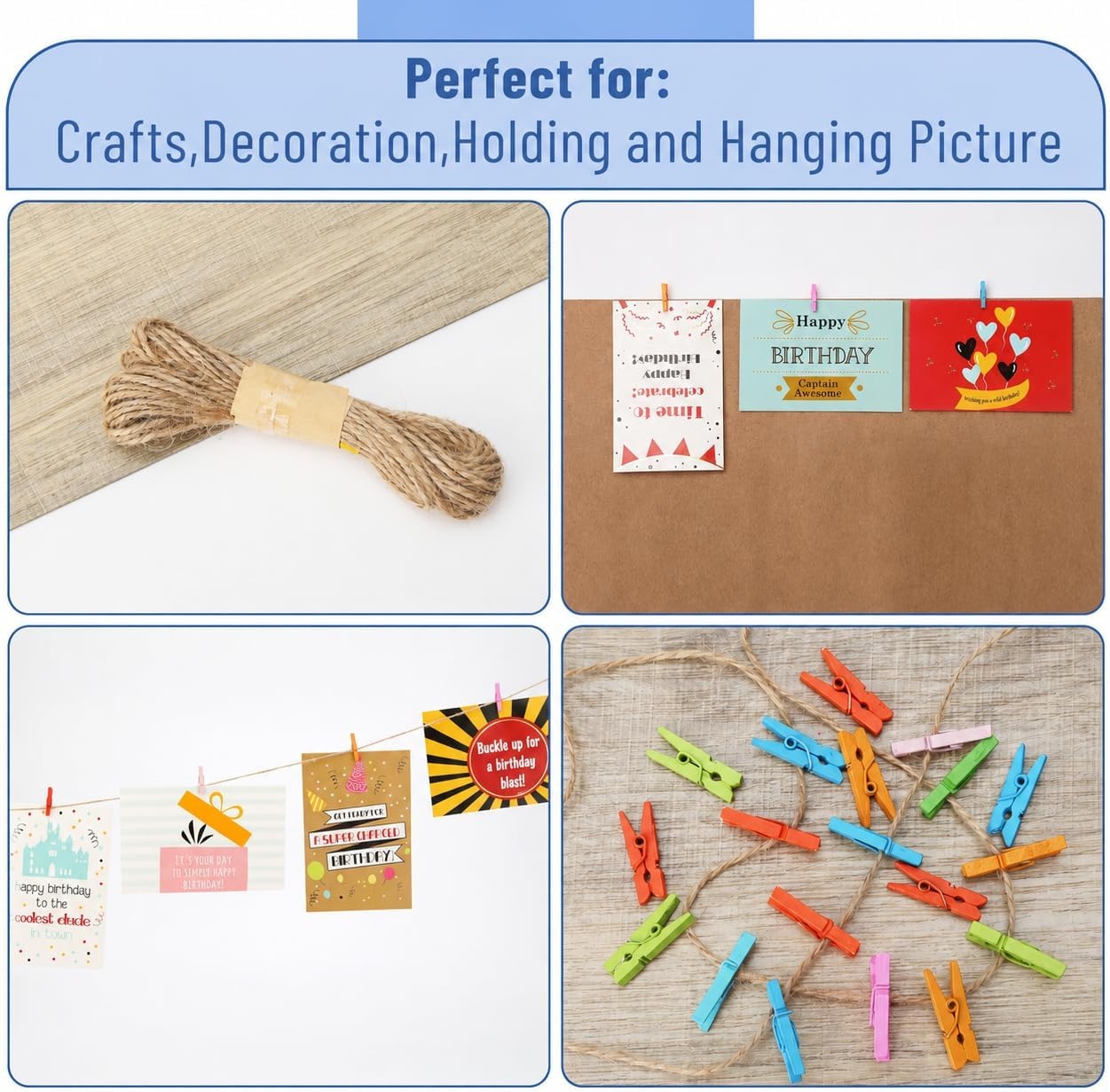 image:imageMr Pen Mini Wooden Clothes Pins for Photo 1 Inch 150 Pack  Small Clothespins with 10 Meter Jute Twine for Labeling Plants Gift Tags Tiny Crafts Photo Display DecorationAssorted Colors