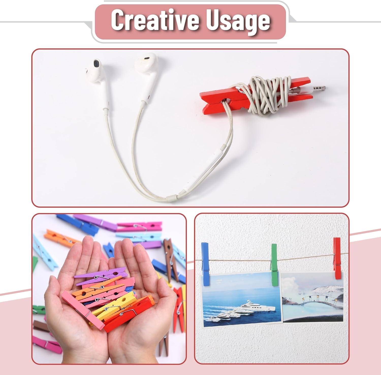 image:imageMr Pen Mini Wooden Clothes Pins for Photo 1 Inch 150 Pack  Small Clothespins with 10 Meter Jute Twine for Labeling Plants Gift Tags Tiny Crafts Photo Display DecorationBright Colors