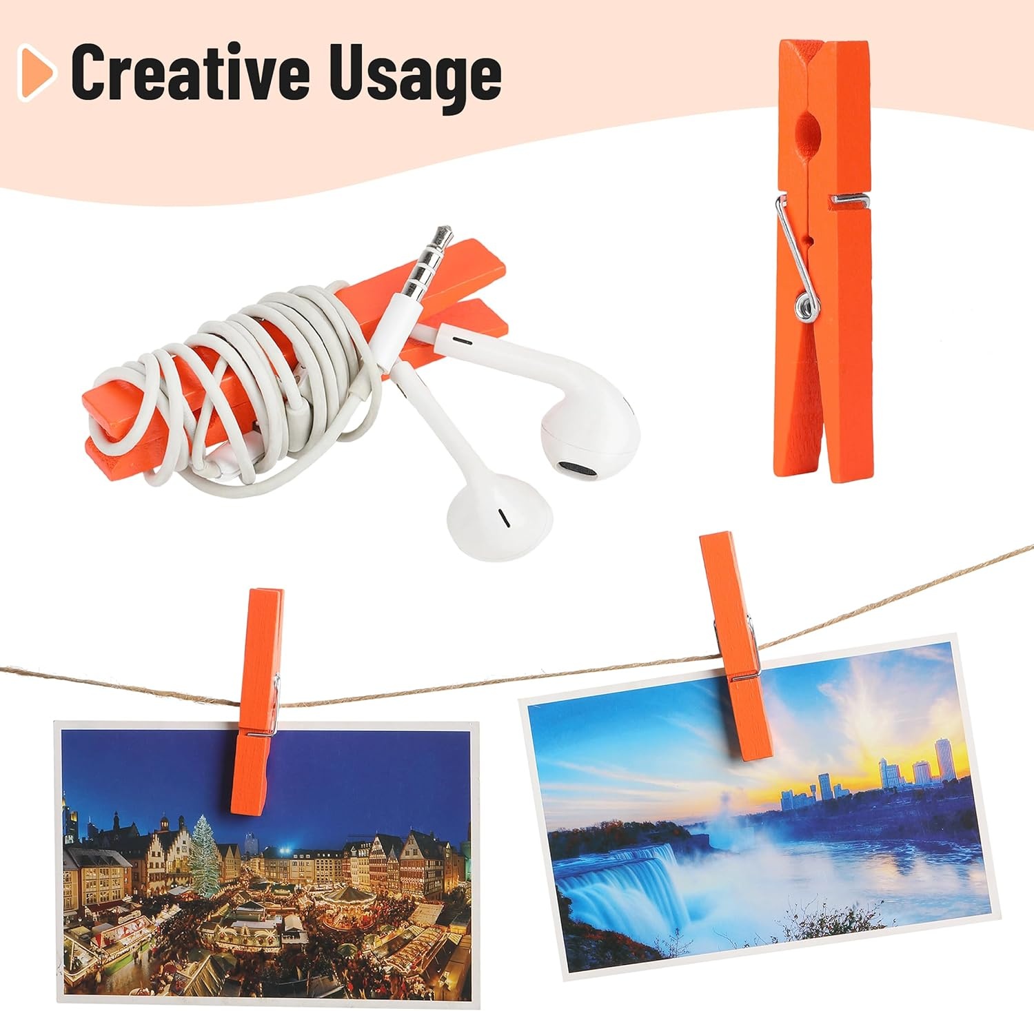 image:imageMr Pen Mini Wooden Clothes Pins for Photo 1 Inch 150 Pack  Small Clothespins with 10 Meter Jute Twine for Labeling Plants Gift Tags Tiny Crafts Photo Display DecorationOrange