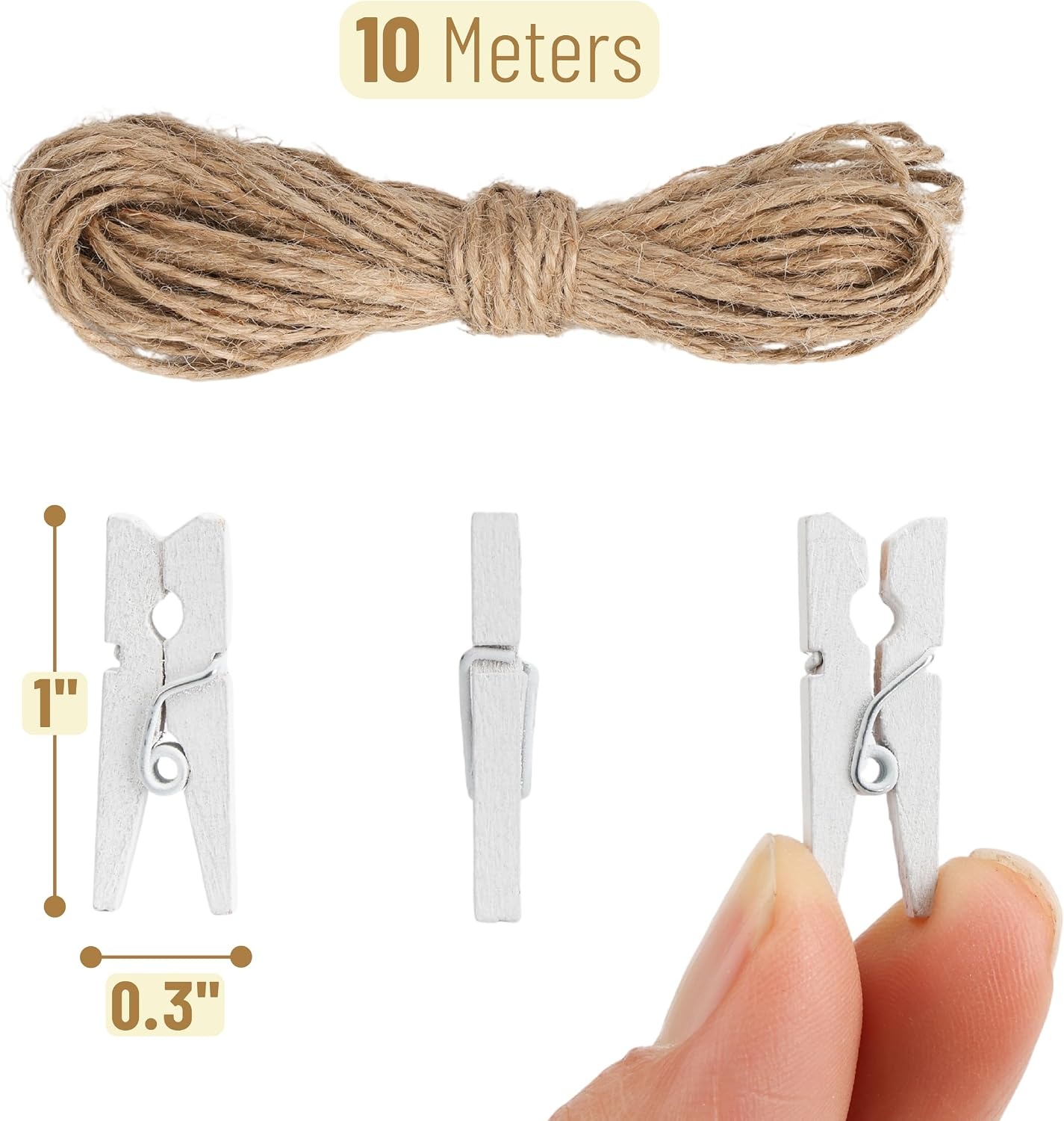 image:imageMr Pen Mini Wooden Clothes Pins for Photo 1 Inch 150 Pack  Small Clothespins with 10 Meter Jute Twine for Labeling Plants Gift Tags Tiny Crafts Photo Display DecorationWhite