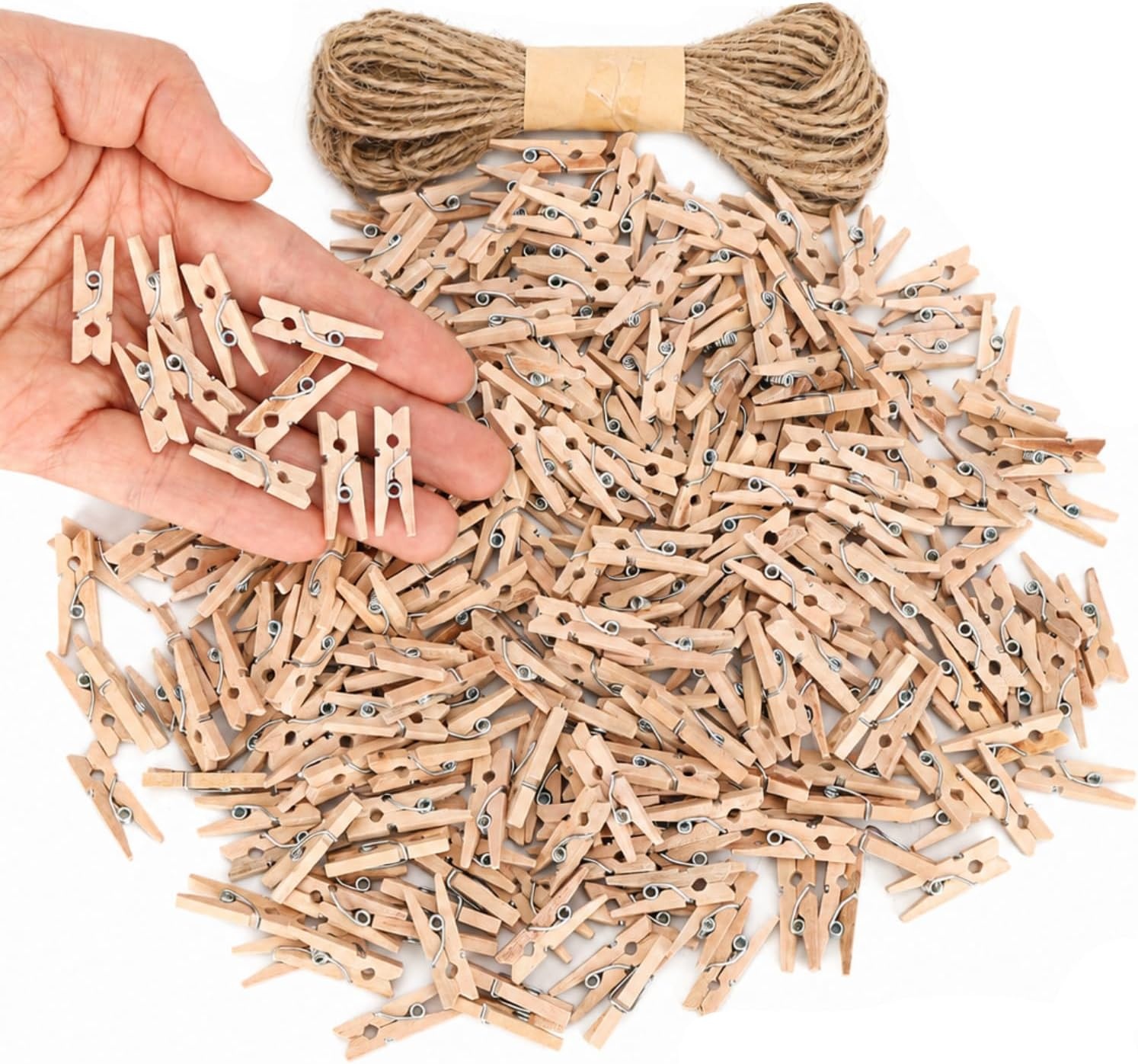 image:imageMr Pen Mini Wooden Clothes Pins for Photo 1 Inch 150 Pack  Small Clothespins with 10 Meter Jute Twine for Labeling Plants Gift Tags Tiny Crafts Photo Display DecorationWood
