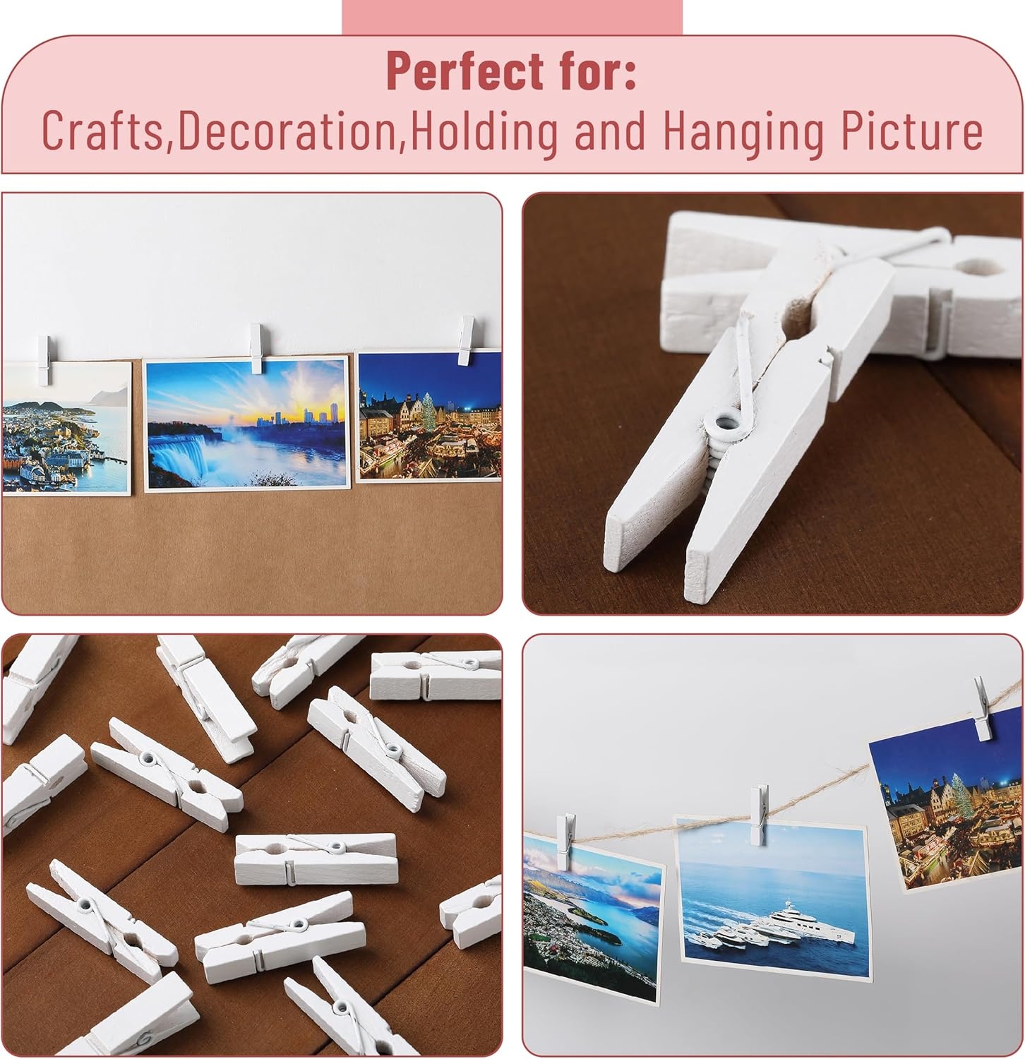 image:imageMr Pen Mini Wooden Clothes Pins for Photo 1 Inch 150 Pack  Small Clothespins with 10 Meter Jute Twine for Labeling Plants Gift Tags Tiny Crafts Photo Display DecorationWhite