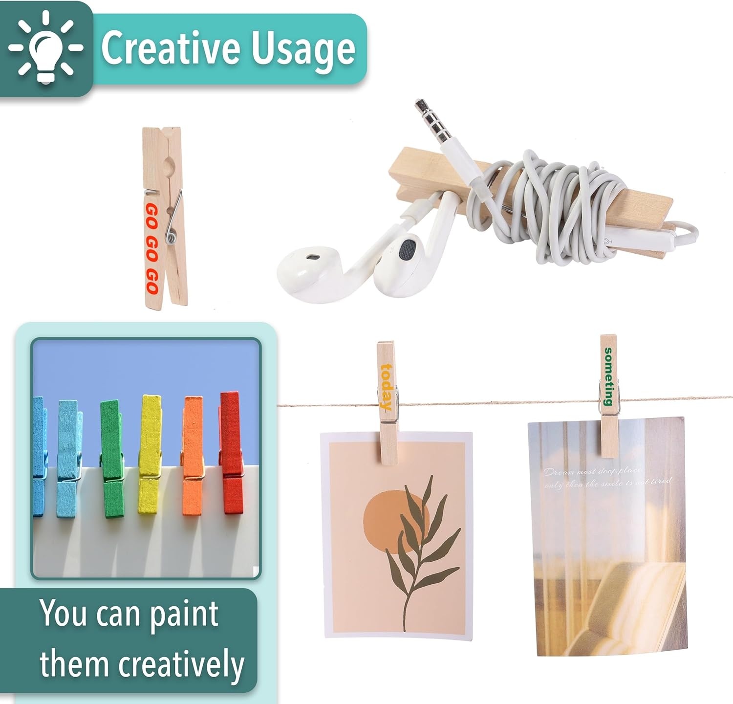 image:imageMr Pen Mini Wooden Clothes Pins for Photo 1 Inch 150 Pack  Small Clothespins with 10 Meter Jute Twine for Labeling Plants Gift Tags Tiny Crafts Photo Display DecorationWood