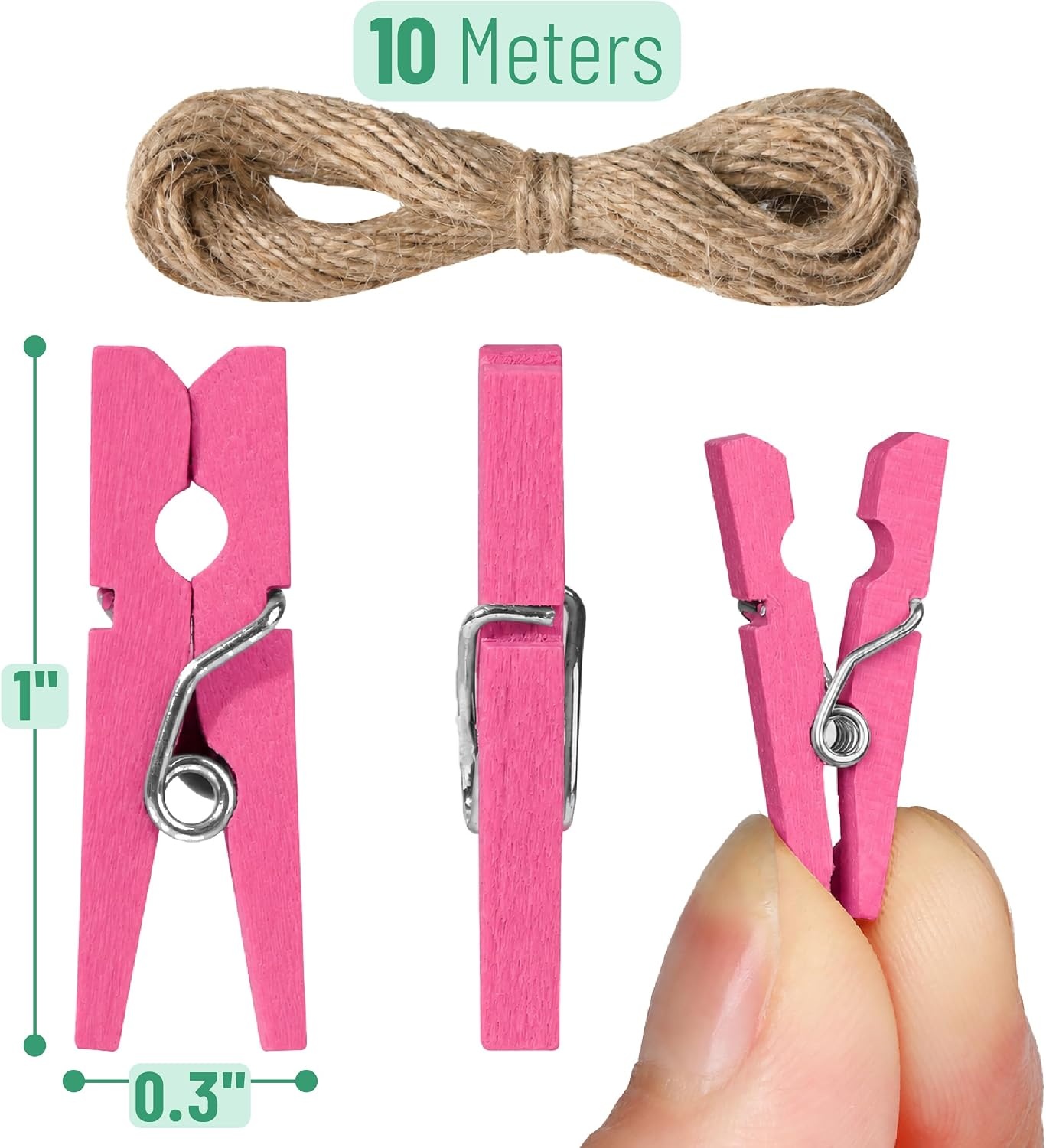 image:imageMr Pen Mini Wooden Clothes Pins for Photo 1 Inch 150 Pack  Small Clothespins with 10 Meter Jute Twine for Labeling Plants Gift Tags Tiny Crafts Photo Display DecorationPink