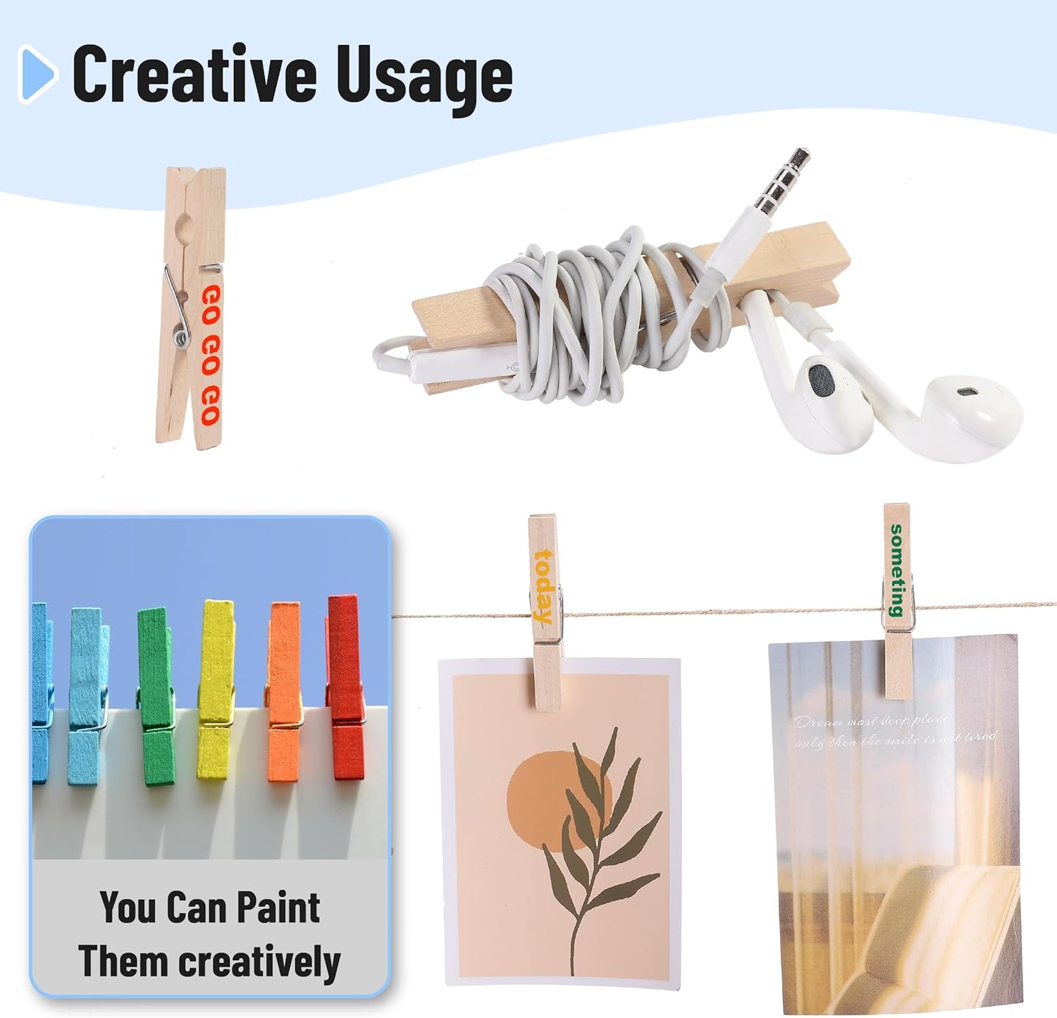 image:imageMr Pen Mini Wooden Clothes Pins for Photo 1 Inch 150 Pack  Small Clothespins with 10 Meter Jute Twine for Labeling Plants Gift Tags Tiny Crafts Photo Display DecorationWood