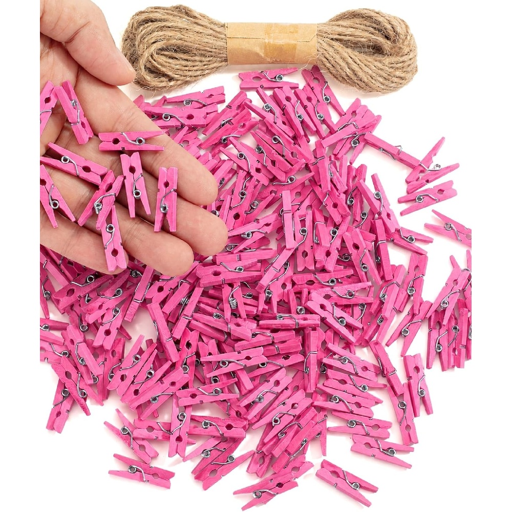 image:imageMr Pen Mini Wooden Clothes Pins for Photo 1 Inch 150 Pack  Small Clothespins with 10 Meter Jute Twine for Labeling Plants Gift Tags Tiny Crafts Photo Display DecorationPink