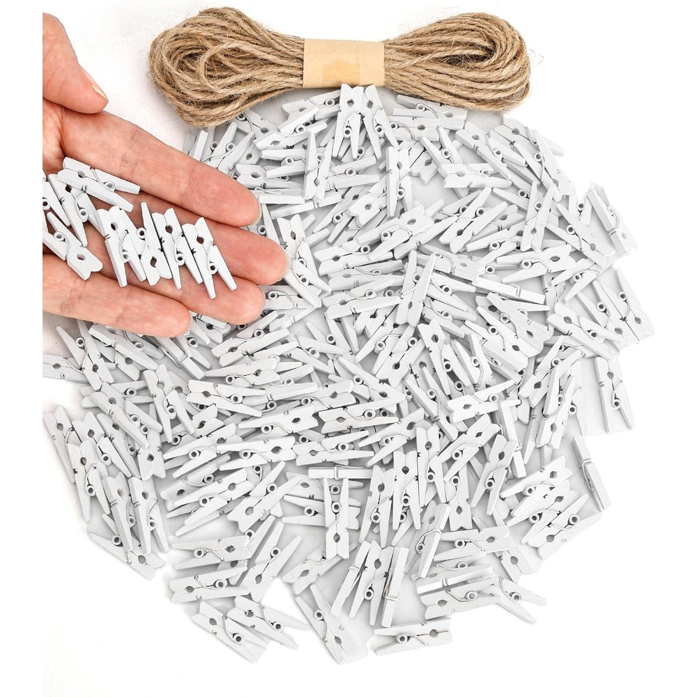 image:imageMr Pen Mini Wooden Clothes Pins for Photo 1 Inch 150 Pack  Small Clothespins with 10 Meter Jute Twine for Labeling Plants Gift Tags Tiny Crafts Photo Display DecorationWhite
