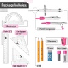 image:imageMr Pen Geometry Set 13 pcs 3 Metal Compasses Protractor 6 Ruler  45 amp 3060 Set Squares Pencils Lead Refills Sharpener amp Eraser for Math Drafting amp Classroom UsePink