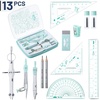 image:imageMr Pen Geometry Set 13 pcs 3 Metal Compasses Protractor 6 Ruler  45 amp 3060 Set Squares Pencils Lead Refills Sharpener amp Eraser for Math Drafting amp Classroom UseGreen