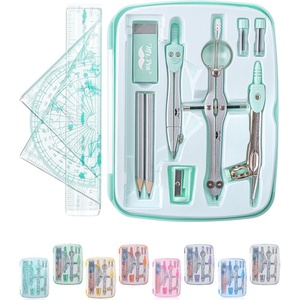 image:imageMr Pen Geometry Set 13 pcs 3 Metal Compasses Protractor 6 Ruler  45 amp 3060 Set Squares Pencils Lead Refills Sharpener amp Eraser for Math Drafting amp Classroom UseGreen