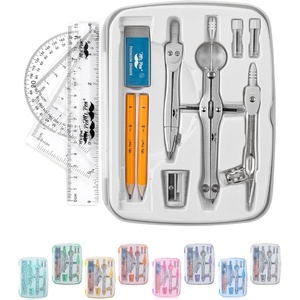 image:imageMr Pen Geometry Set 13 pcs 3 Metal Compasses Protractor 6 Ruler  45 amp 3060 Set Squares Pencils Lead Refills Sharpener amp Eraser for Math Drafting amp Classroom UseGrey