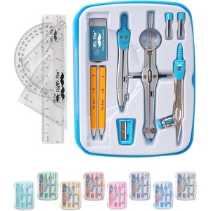 image:imageMr Pen Geometry Set 13 pcs 3 Metal Compasses Protractor 6 Ruler  45 amp 3060 Set Squares Pencils Lead Refills Sharpener amp Eraser for Math Drafting amp Classroom UseBlue